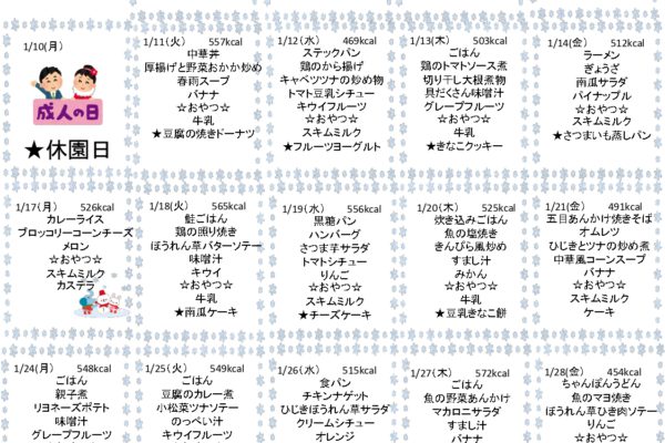 2022年1月の献立